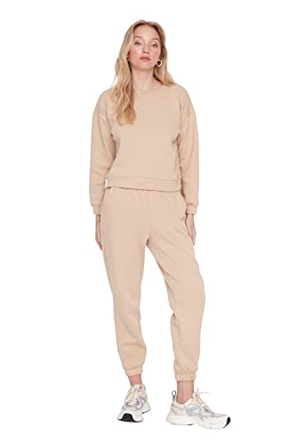 Trendyol Women's Damen 2er-Pack Gerade Lange Ärmel Lässig Regulär Trainingsanzug-Set Sweatshirt, Beige, XL von TRENDYOL