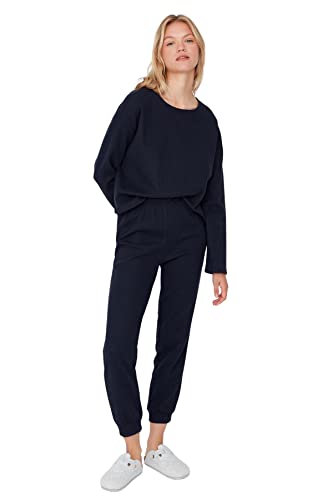 Trendyol Women's Damen 2er-Pack Gerade Lange Ärmel Lounge/Zuhause Entspannt Pyjama Pajama Set, Navy, L von TRENDYOL