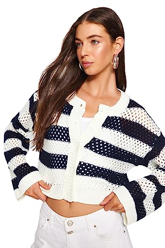 Trendyol Women's Damen Durchbrochen Lange Ärmel Regulär Strickjacke Cardigan Sweater, Ecru, S von TRENDYOL