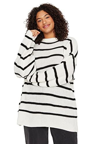 Trendyol Women's Damen GESTREIFT Lange Ärmel Entspannt Plus Size Sweater, Ecru, XXL Größen von TRENDYOL