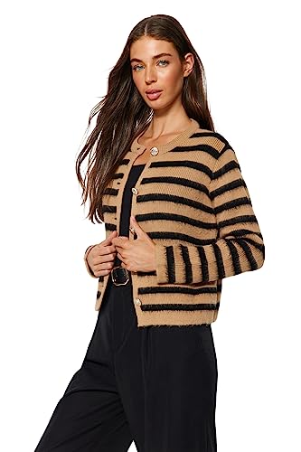 Trendyol Women's Damen GESTREIFT Lange Ärmel Schlank Strickjacke Cardigan Sweater, Camel, M von TRENDYOL