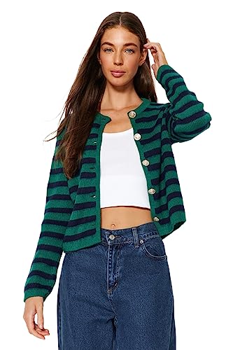 Trendyol Women's Damen GESTREIFT Lange Ärmel Schlank Strickjacke Cardigan Sweater, Green, S von TRENDYOL