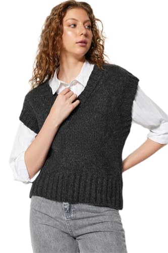 Trendyol Women's Damen Gerade-Ärmel Regulär Pullover Sweater, Anthracite, L von TRENDYOL