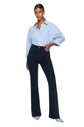 Trendyol Women's Damen Gerade Fackel Hohe Taille Jeans, Night Blue, 34 von TRENDYOL