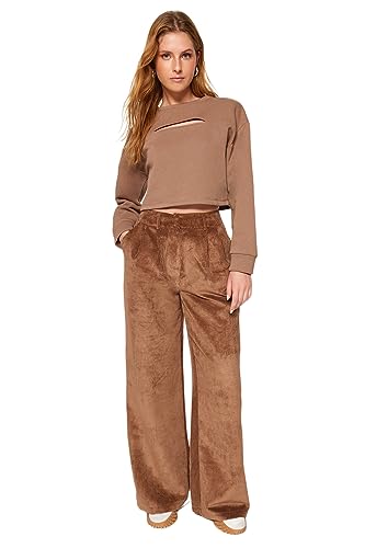 Trendyol Women's Damen Gerade Hohe Taille Hose Pants, Mink, 42 von TRENDYOL