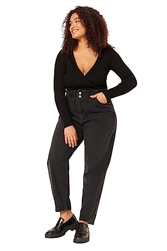 Trendyol Women's Damen Gerade Hohe Taille Plus-Size Jeans, Anthracite, 42/L von TRENDYOL