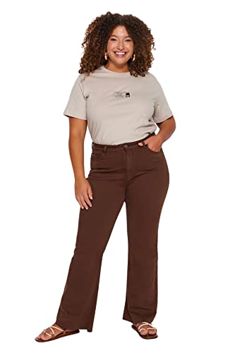 Trendyol Women's Damen Gerade Hohe Taille Plus-Size Jeans, Brown, 42 Größen von TRENDYOL