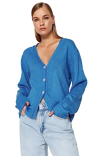 Trendyol Women's Damen Gerade Lange Ärmel Plus Size Strickjacke Cardigan Sweater, Blue, S von TRENDYOL