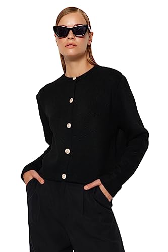 Trendyol Women's Damen Gerade Lange Ärmel Regulär Strickjacke Cardigan Sweater, Black, M von TRENDYOL