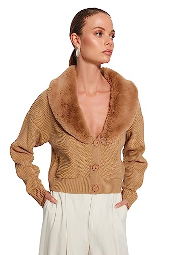 Trendyol Women's Damen Gerade Lange Ärmel Regulär Strickjacke Cardigan Sweater, Camel, M von TRENDYOL