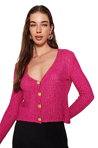 Trendyol Women's Damen Gerade Lange Ärmel Regulär Strickjacke Cardigan Sweater, Fuchsia, S von TRENDYOL