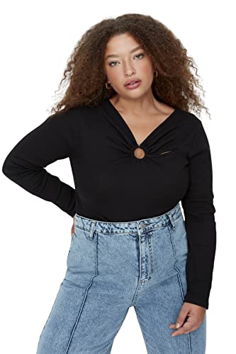 Trendyol Women's Damen Gerade Lange Ärmel Tailliert Bluse in Plus Size Blouse, Black, X-Large Trendyol Women's Damen Gerade Lange Ärmel Tailliert Bluse in Plus Size Blouse, Black, X-Large von TRENDYOL