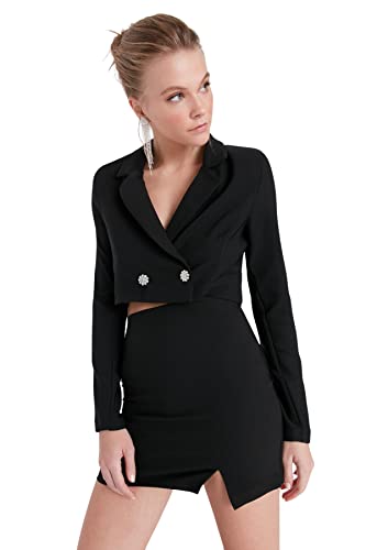 Trendyol Women's Damen Gerade Lange Ärmel Tailliert Jacke Jacket, Black, 40 von TRENDYOL