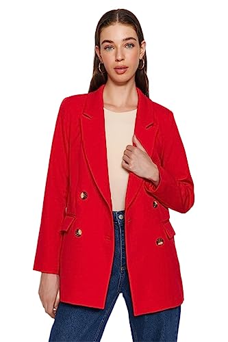 Trendyol Women's Damen Gerade Lange Ärmel Übergröße Blazerjacke Blazer, Dark Red, 42 von TRENDYOL