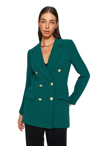 Trendyol Women's Damen Gerade Lange Ärmel Übergröße Blazerjacke Blazer, Emerald Green, 34 von TRENDYOL