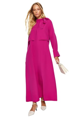 Trendyol Women's Damen Gerade Maxi Lange Ärmel Lässig Regulär Hijab-Kleid Dress, Pink, 34 von TRENDYOL