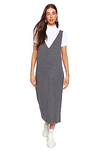 Trendyol Women's Damen Gerade Maxi Lange Ärmel Lässig Regulär Kleid Dress, Anthracite, L von TRENDYOL