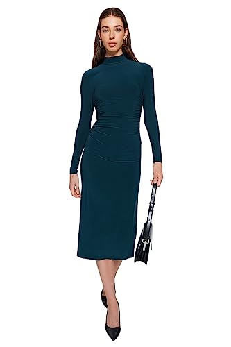 Trendyol Women's Damen Gerade Midi Lange Ärmel Tag Nacht Regulär Kleid Dress, Emerald Green, X-Large von TRENDYOL