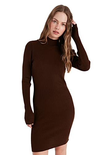 Trendyol Women's Damen Gerade Mini Lange Ärmel Lässig Schlank Kleid Dress, Brown, Medium von TRENDYOL