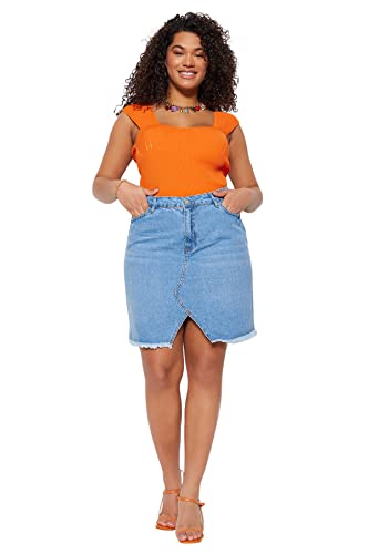 Trendyol Women's Damen Gerade Mini Stift Regulär Rock in Übergröße Skirt, Clear Blue, 46 Mehr von TRENDYOL