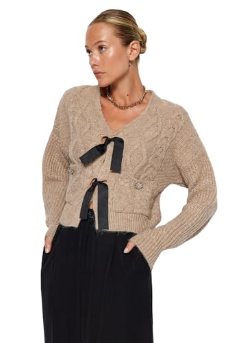 Trendyol Women's Damen Haarzopf Lange Ärmel Regulär Sweater, Beige, L von TRENDYOL