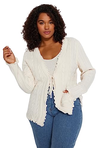 Trendyol Women's Damen Haarzopf Lange Ärmel Tailliert Strickjacke in Plus Size Cardigan Sweater, Ecru, 5XL Größen von TRENDYOL