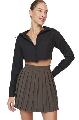 TRENDYOL Damen Jung Mini A-Linie Skater Webstoff Rock Skirt, Khaki, 34 von TRENDYOL