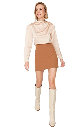 TRENDYOL Damen Mini A-Linie Straight Webstoff Rock Skirt, Camel, 34 von TRENDYOL