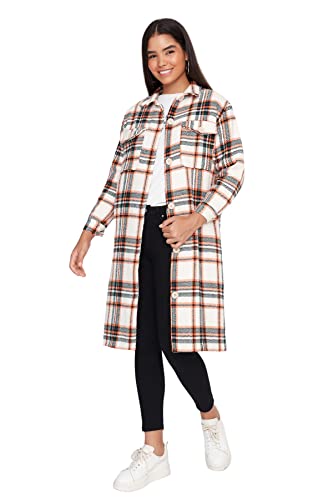 Trendyol Women's Damen Modest Regular Basic Plaid Webstoff Winterjacke Coat, Orange, L von TRENDYOL