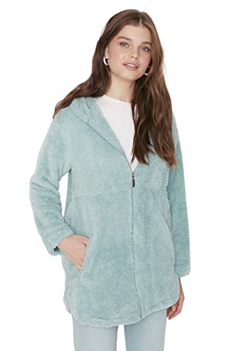 Trendyol Women's Damen Modest Regular Basic Plain Webstoff Winterjacke Coat, Mint, XL von TRENDYOL