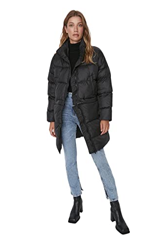 Trendyol Women's Damen Oversize Basic Plain Webstoff Winterjacke Coat, Black, XS von TRENDYOL