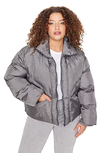 Trendyol Women's Damen Oversize Puffer Plain Webstoff Größen in Winterjacke Coat, Anthracite, 44 von TRENDYOL