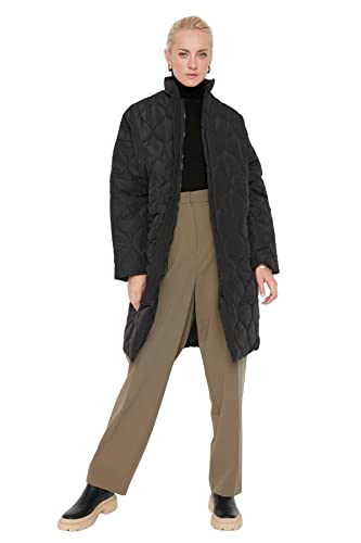 Trendyol Women's Damen Oversize Puffer Plain Webstoff Winterjacke Coat, Black, L von TRENDYOL