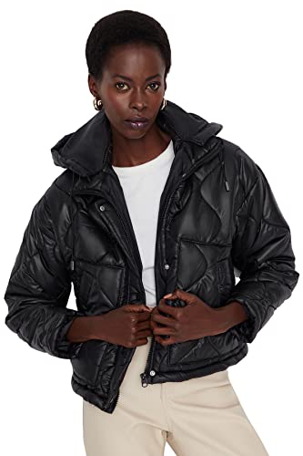 Trendyol Women's Damen Oversize Puffer Plain Webstoff Winterjacke Coat, Black, L von TRENDYOL