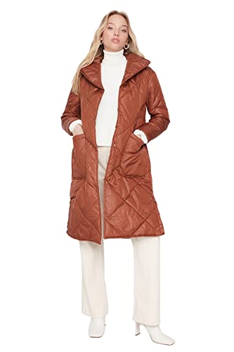 Trendyol Women's Damen Oversize Shift Plain Webstoff Winterjacke Coat, Brown, S von TRENDYOL