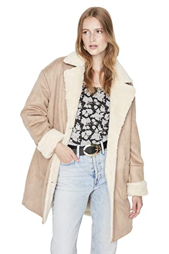 Trendyol Women's Damen Regular Bikerjacken Plain Webstoff Mantel Coat, Camel, 34 von TRENDYOL
