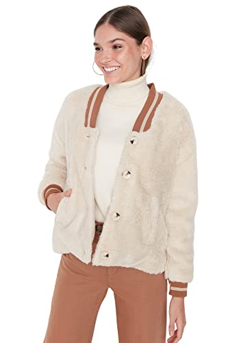 TRENDYOL Women's Damen Regular Bomberjacken Plain Webstoff Winterjacke Coat, Ecru, L von TRENDYOL