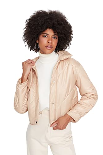 Trendyol Women's Damen Regular Standard Plain Webstoff Winterjacke Coat, Beige, S von TRENDYOL