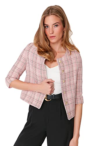 Trendyol Women's Damen Regular Standard Textured Webstoff Jacke Coat, Pink, 36 von TRENDYOL