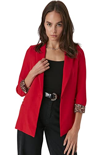 Trendyol Women's Damen Regular Zweireihig Plain Webstoff Blazer Coat, Red, 42 von TRENDYOL