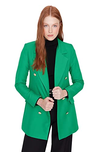 Trendyol Women's Damen Regular Zweireihig Plain Webstoff Jacken & Westen Coat, Grün, 36 von TRENDYOL