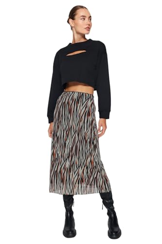 Trendyol Women's Damen Tier Midi Eine Linie Rock Skirt, Brown, 36 von TRENDYOL