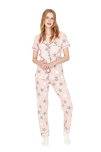 Trendyol Women's Damen Unifarben Mitte Gestrickt Hemd-Hose Pyjama Pajama Set, Powder, 36 (2er Pack) von TRENDYOL