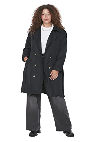 Trendyol Women's Damen Wickelform Zweireihig Plain Webstoff Größen in Trenchcoat Coat, Schwarz, 44 von TRENDYOL