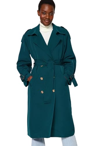 Trendyol Women's Damen Wohnung Langer Arm Plus Size Regenmantel Trenchcoat, Dark Green, 36 Größen von TRENDYOL