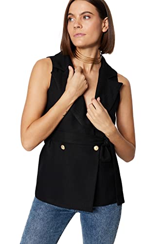 Trendyol Women's Double-Breasted Plain Regular Vest Sweater, Black, 36 von TRENDYOL