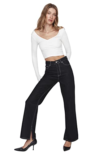Trendyol Women's Herren Basic Hoher Bund Weites Bein der 90er Jeans, Black, 40 von TRENDYOL
