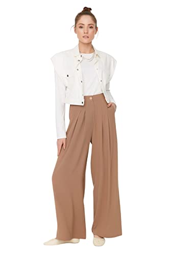 Trendyol Women's Herren Design Hoher Bund Straight Hose Pants, Stone, 40 von TRENDYOL