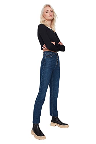 Trendyol Women's Herren Hoher Bund Bootcut & Flared Jeans, Navy Blue, 40 von TRENDYOL