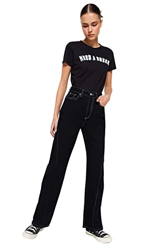 TRENDYOL Damen Herren Hoher Bund Wide Leg Jeans, Schwarz, 36 von TRENDYOL